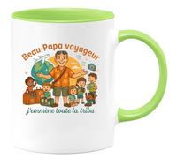 quotedazur - MugBeau-Papa voyageur : j'emmène toute la tribu - Tasse Cadeau Beau-Papa Homme - Vert/Céramique