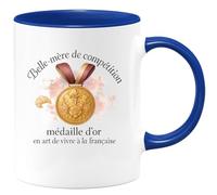 quotedazur - MugBelle-mère de compétition : médaille d'or en art de vivre à la française - Tasse Cadeau Belle-mère Femme - Bleu/Céramique