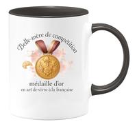 quotedazur - MugBelle-mère de compétition : médaille d'or en art de vivre à la française - Tasse Cadeau Belle-mère Femme - Noir/Céramique