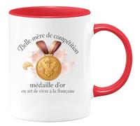 quotedazur - MugBelle-mère de compétition : médaille d'or en art de vivre à la française - Tasse Cadeau Belle-mère Femme - Rouge/Céramique