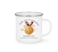 quotedazur - MugBelle-mère de compétition : médaille d'or en art de vivre à la française - Tasse Cadeau Belle-mère Femme - Blanc/Emaillé