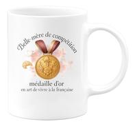 quotedazur - MugBelle-mère de compétition : médaille d'or en art de vivre à la française - Tasse Cadeau Belle-mère Femme - Blanc/Céramique