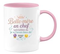 quotedazur - MugBelle-mère en chef, spécialiste du 'je te l'avais bien dit' - Tasse Cadeau Belle-mère Femme - Rose/Céramique