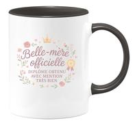 quotedazur - MugBelle-mère officielle, diplôme obtenu avec mention très bien - Tasse Cadeau Belle-mère Femme - Noir/Céramique
