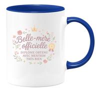 quotedazur - MugBelle-mère officielle, diplôme obtenu avec mention très bien - Tasse Cadeau Belle-mère Femme - Bleu/Céramique