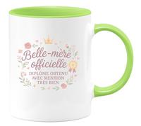 quotedazur - MugBelle-mère officielle, diplôme obtenu avec mention très bien - Tasse Cadeau Belle-mère Femme - Vert/Céramique
