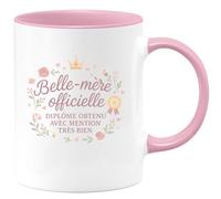 quotedazur - MugBelle-mère officielle, diplôme obtenu avec mention très bien - Tasse Cadeau Belle-mère Femme - Rose/Céramique