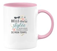 quotedazur - MugBelle-mère stylée qui n'a jamais prononcé la phrase 'de mon temps' - Tasse Cadeau Belle-mère Femme - Rose/Céramique