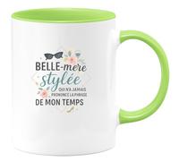 quotedazur - MugBelle-mère stylée qui n'a jamais prononcé la phrase 'de mon temps' - Tasse Cadeau Belle-mère Femme - Vert/Céramique