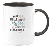 quotedazur - MugBelle-mère stylée qui n'a jamais prononcé la phrase 'de mon temps' - Tasse Cadeau Belle-mère Femme - Noir/Céramique