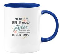 quotedazur - MugBelle-mère stylée qui n'a jamais prononcé la phrase 'de mon temps' - Tasse Cadeau Belle-mère Femme - Bleu/Céramique