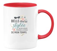 quotedazur - MugBelle-mère stylée qui n'a jamais prononcé la phrase 'de mon temps' - Tasse Cadeau Belle-mère Femme - Rouge/Céramique