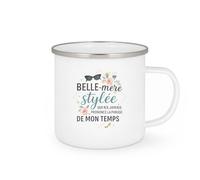quotedazur - MugBelle-mère stylée qui n'a jamais prononcé la phrase 'de mon temps' - Tasse Cadeau Belle-mère Femme - Blanc/Emaillé