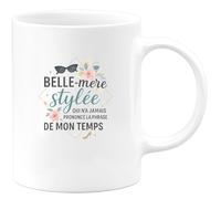quotedazur - MugBelle-mère stylée qui n'a jamais prononcé la phrase 'de mon temps' - Tasse Cadeau Belle-mère Femme - Blanc/Céramique