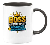 quotedazur - MugBoss niveau expert, modestie niveau débutant - Tasse Cadeau Boss Homme - Noir/Céramique