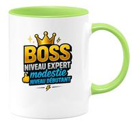 quotedazur - MugBoss niveau expert, modestie niveau débutant - Tasse Cadeau Boss Homme - Vert/Céramique