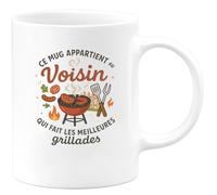 quotedazur - MugCe mug appartient au Voisin qui fait les meilleures grillades - Tasse Cadeau Voisin Homme - Blanc/Céramique