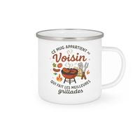 quotedazur - MugCe mug appartient au Voisin qui fait les meilleures grillades - Tasse Cadeau Voisin Homme - Blanc/Emaillé