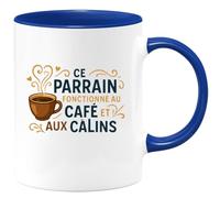 quotedazur - MugCe parrain fonctionne au café et aux câlins - Tasse Cadeau Parrain Homme - Bleu/Céramique