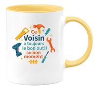 quotedazur - MugCe Voisin a toujours le bon outil au bon moment - Tasse Cadeau Voisin Homme - Jaune/Céramique