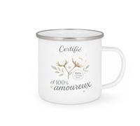 quotedazur - MugCertifié 100% coton bio et 100% amoureux - Tasse Cadeau Noces de coton Femme - Blanc/Emaillé
