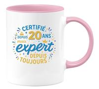 quotedazur - MugCertifié 20 ans depuis peu mais expert depuis toujours - Tasse Cadeau 20 ans Femme - Rose/Céramique