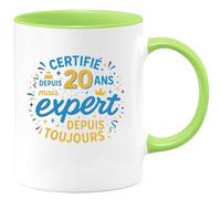 quotedazur - MugCertifié 20 ans depuis peu mais expert depuis toujours - Tasse Cadeau 20 ans Femme - Vert/Céramique