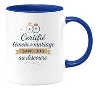 quotedazur - MugCertifié témoin de mariage sans bug au discours - Tasse Cadeau Témoin de mariage Homme - Bleu/Céramique