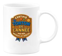 quotedazur - MugCertifié tonton de l'année par mes neveux et nièces - Tasse Cadeau Tonton Homme - Blanc/Céramique