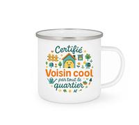 quotedazur - MugCertifié Voisin cool par tout le quartier - Tasse Cadeau Voisin Homme - Blanc/Emaillé