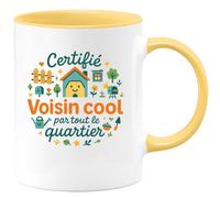 quotedazur - MugCertifié Voisin cool par tout le quartier - Tasse Cadeau Voisin Homme - Jaune/Céramique