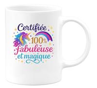 quotedazur - MugCertifiée 100% fabuleuse et magique - Tasse Cadeau Licorne Femme - Blanc/Céramique