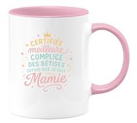 quotedazur - MugCertifiée meilleure complice des bêtises depuis que je suis Mamie - Tasse Cadeau Mamie Femme - Rose/Céramique