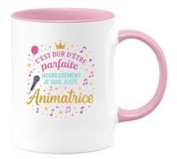 quotedazur - MugC'est dur d'être parfaite, heureusement je suis juste Animatrice - Tasse Cadeau Animatrice Femme - Rose/Céramique
