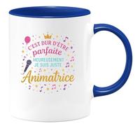 quotedazur - MugC'est dur d'être parfaite, heureusement je suis juste Animatrice - Tasse Cadeau Animatrice Femme - Bleu/Céramique