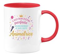 quotedazur - MugC'est dur d'être parfaite, heureusement je suis juste Animatrice - Tasse Cadeau Animatrice Femme - Rouge/Céramique
