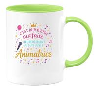 quotedazur - MugC'est dur d'être parfaite, heureusement je suis juste Animatrice - Tasse Cadeau Animatrice Femme - Vert/Céramique