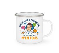 quotedazur - Mugc'est pas que je t'écoute pas, c'est que je m'en fous - Tasse Cadeau Humour Homme - Blanc/Emaillé