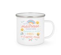 quotedazur - MugCette maîtresse transforme les larmes du matin en rires de l'après-midi - Tasse Cadeau Maîtresse Femme - Blanc/Emaillé