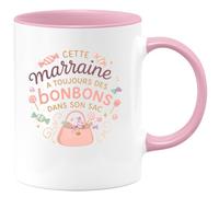 quotedazur - MugCette marraine a toujours des bonbons dans son sac - Tasse Cadeau Marraine Femme - Rose/Céramique