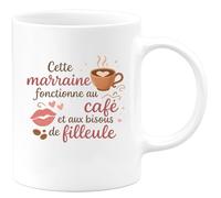 quotedazur - MugCette marraine fonctionne au café et aux bisous de filleule - Tasse Cadeau Marraine Femme - Blanc/Céramique