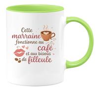 quotedazur - MugCette marraine fonctionne au café et aux bisous de filleule - Tasse Cadeau Marraine Femme - Vert/Céramique