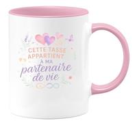 quotedazur - MugCette tasse appartient à ma partenaire de vie - Tasse Cadeau Meilleure amie Femme - Rose/Céramique