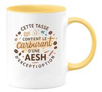 quotedazur - MugCette tasse contient le carburant d'une AESH d'exception - Tasse Cadeau AESH Femme - Jaune/Céramique