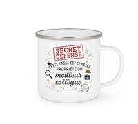 quotedazur - MugCette tasse est classée secret défense : propriété du meilleur collègue - Tasse Cadeau Collègue Homme - Blanc/Emaillé