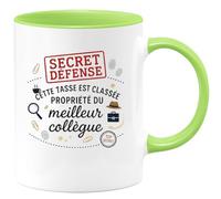 quotedazur - MugCette tasse est classée secret défense : propriété du meilleur collègue - Tasse Cadeau Collègue Homme - Vert/Céramique