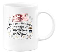 quotedazur - MugCette tasse est classée secret défense : propriété du meilleur collègue - Tasse Cadeau Collègue Homme - Blanc/Céramique