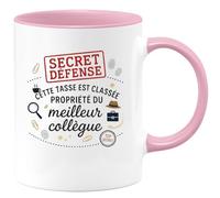 quotedazur - MugCette tasse est classée secret défense : propriété du meilleur collègue - Tasse Cadeau Collègue Homme - Rose/Céramique