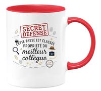 quotedazur - MugCette tasse est classée secret défense : propriété du meilleur collègue - Tasse Cadeau Collègue Homme - Rouge/Céramique