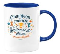 quotedazur - MugChampion du monde de la gestion de 30 élèves en simultané - Tasse Cadeau Maître d'école Homme - Bleu/Céramique